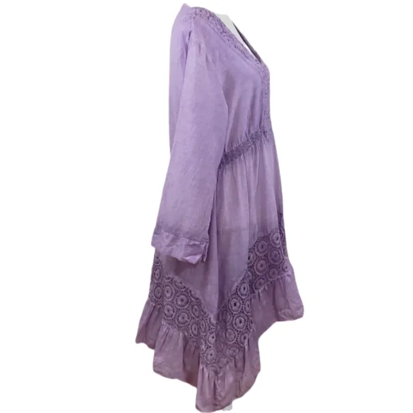 Saga Silk Blend Embroidered Asymmetrical Dress V-neck - Picture 7 of 11